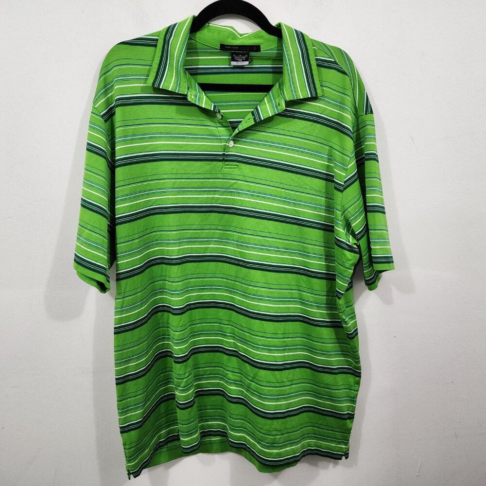 Nike Tiger Woods Polo Golf Shirt Mens XL Dri Fit Wicking 401420-328 Green Stripe